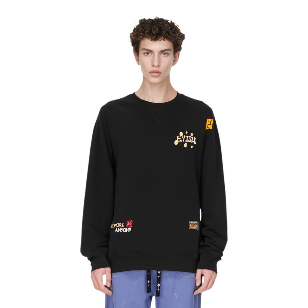 Evisu X Dragon Ball Z Sweatshirts Men's Black Crew Neck Moderate Heavyweight 2EADRM1SW306XXCT