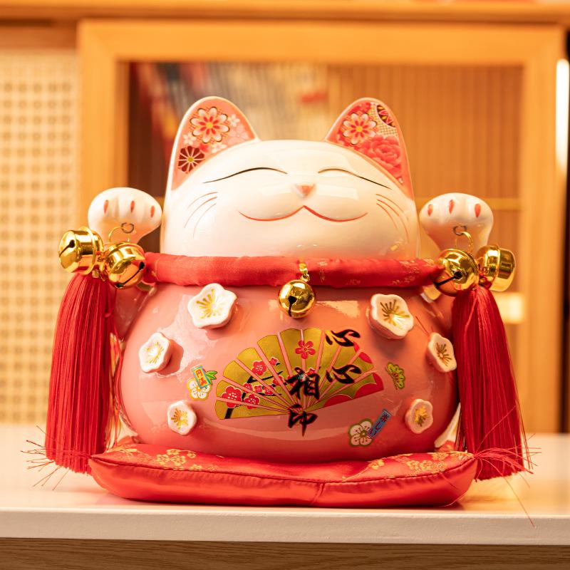 Lucky Cat Ceramic Piggy Bank | Creative Japanese Ornament | Cute Mini Gift for Birthdays or Store Opening