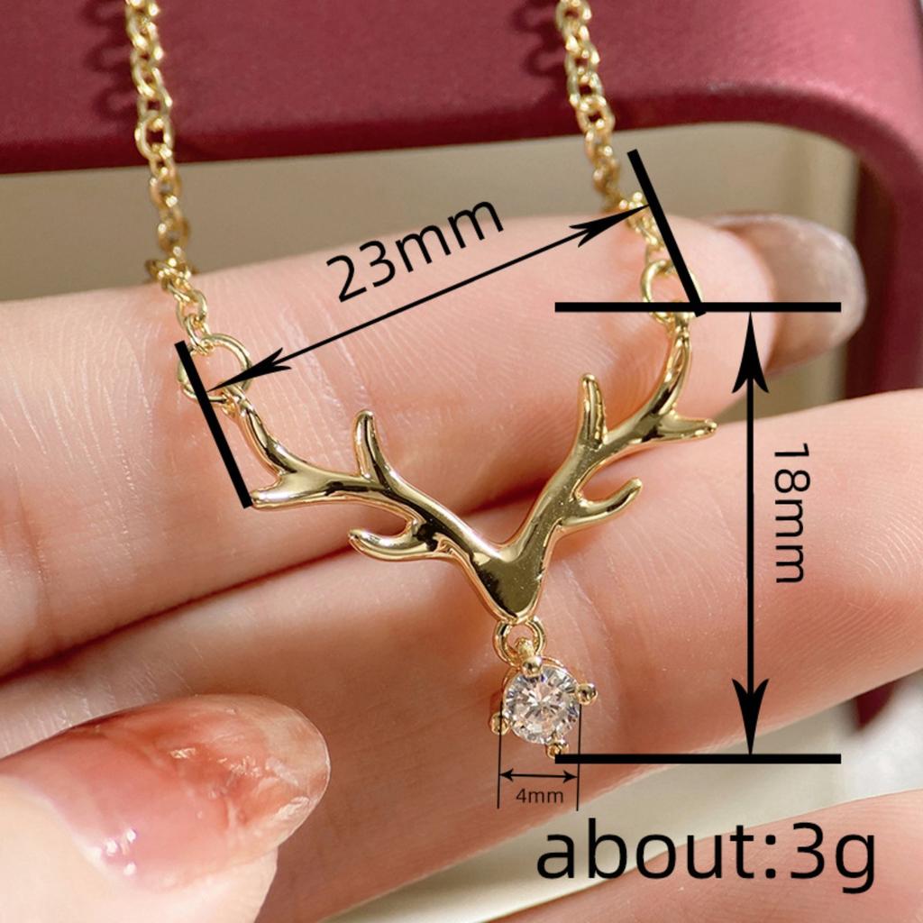 Symmetric Deer Antler Single Dangling Round Stone Pendant Women Cable Chain Clavicle Necklace