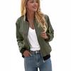 Women's Polo Collar Long Sleeve Regular Fit Bomber Jacket Solid Color Casual Zip Up Coat