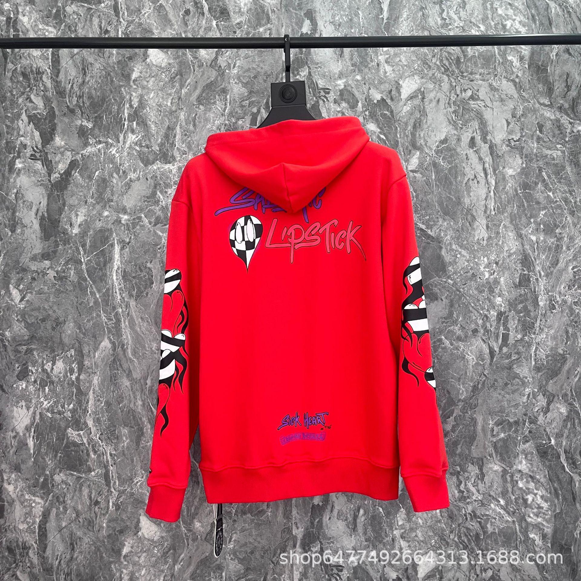 

Осенне-зимняя классическая куртка-свитер унисекс с принтом граффити и капюшоном Small красный