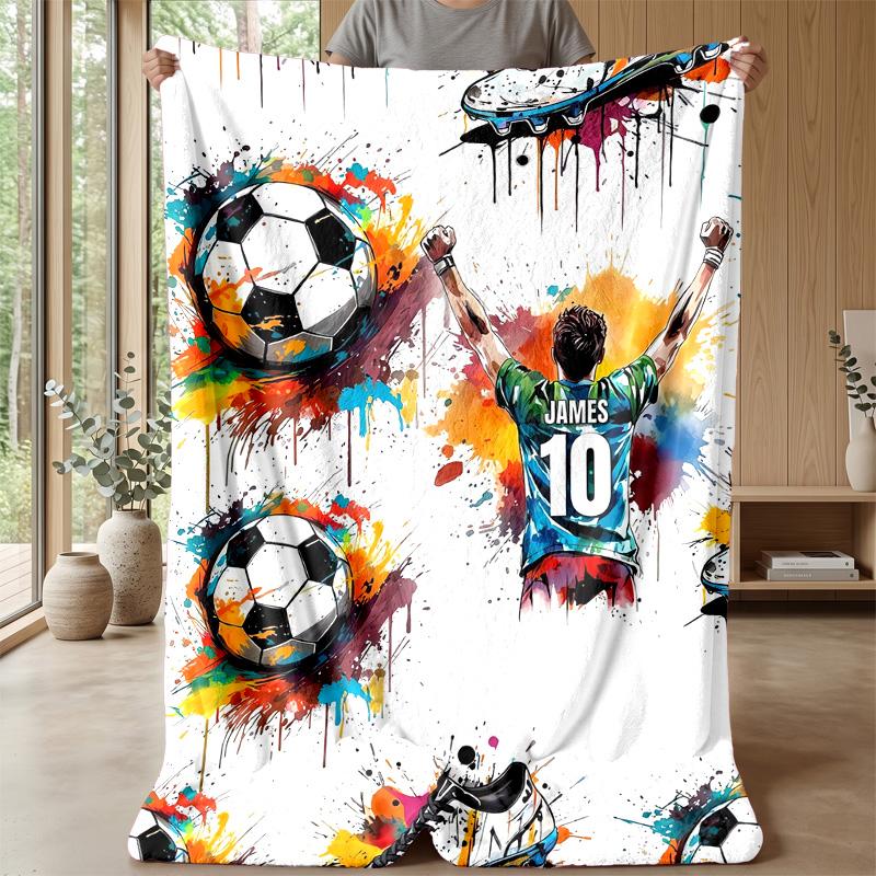 Soccer Player Art Theme Blanket Lightweight Warm Flannel Blanket Decorative Throw Blanket for Home Decoration