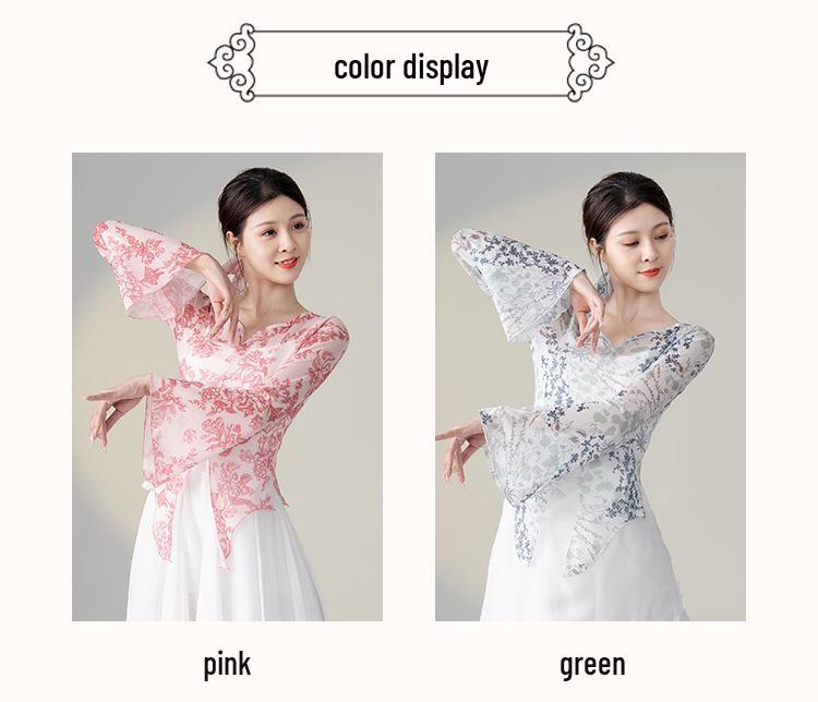 Haut en gaze pour danse ethnique féminine 2025 pour examens d'art - Costume fluide féerique