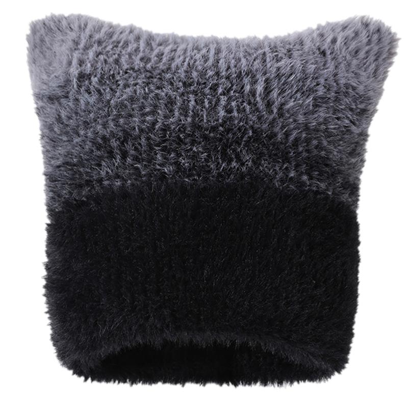 New Gradient Color Dandy Hat Cat Ear Lazy Beanie Hat Sweet Winter Hats For Women Streetwear Warm Fur Hats For Girl Gift