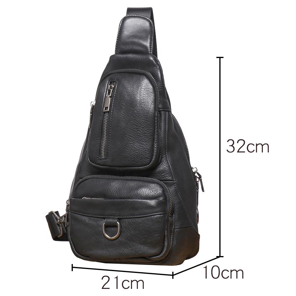 Men'S Leather Close-Fitting Breast Bag, First-Layer Cowhide Cycling Crossbody Backpack, Multi-Functional Shoulder Mobile Phone Bag