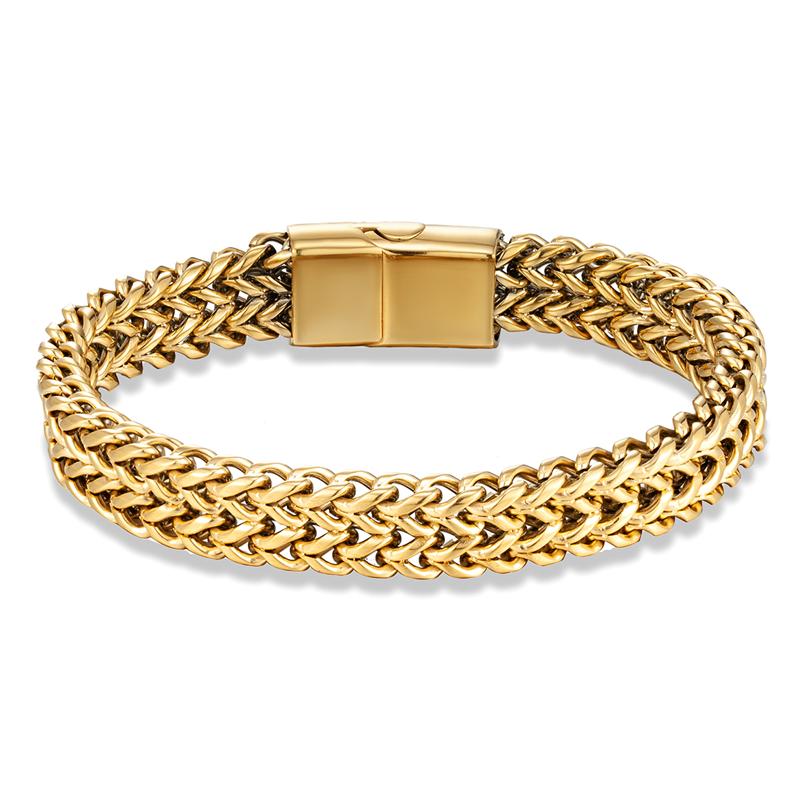 

Vintage Oxidized Cool Double Curb Chain Bracelets for Men Stainless Steel Punk Antique Cubic Magnic Clasp Male Pulseira 23cm
