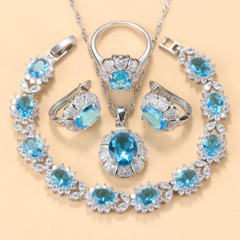 European and N Blue Jewelry Inlay Gem Pendant Earrings Necklace and Rings Lady Suit Practical Household Product No. 7