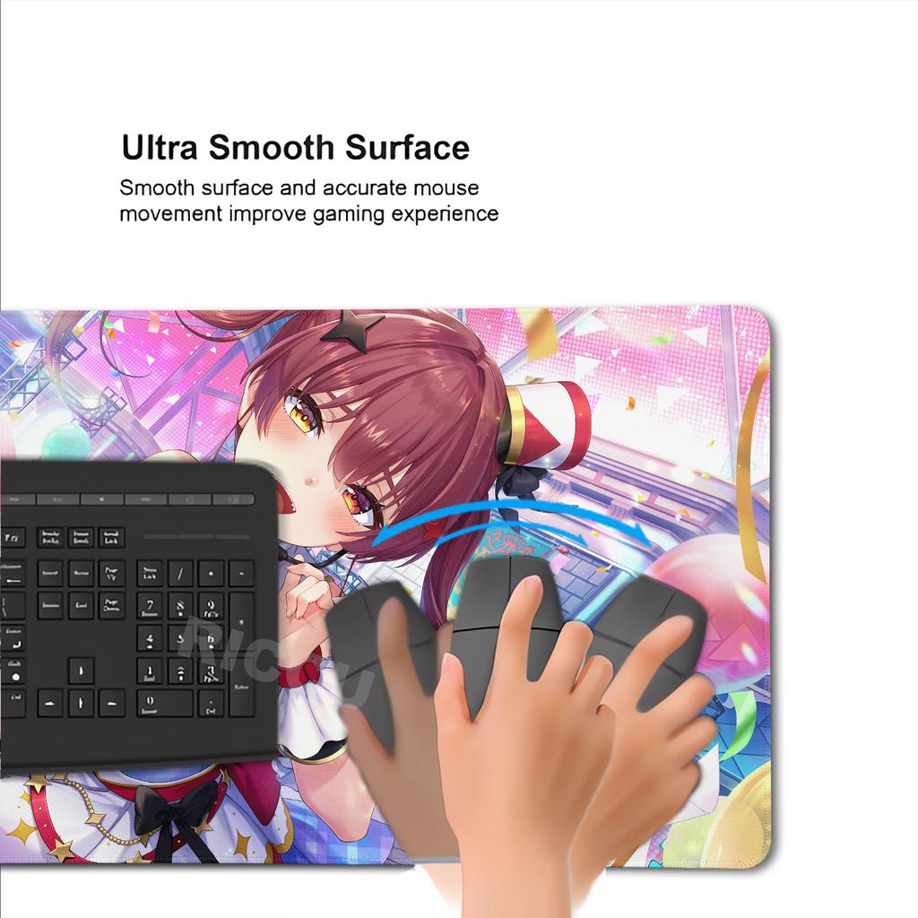 Mauspad Laptop Spiel Hololive Houshou Marine Mechanische Tastaturunterlagen Niedliches Anime-Mädchen Rutschfeste Schreibtischmatte Gummi-Verriegelungskanten-Pads
