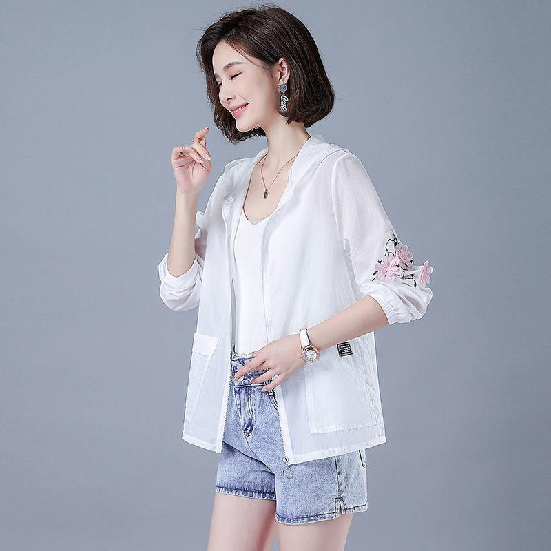 Embroidery Print Hooded Thin Coat Spring Summer Oversize Loose Jackets Women Casual Sun Protection Outwear Elegant