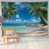 Tapiserie de Plajă Vară Ocean Palmieri Tropicali Decor de Agățat pe Perete Cu Cer Albastru și Peisaj Maritim, Tapiserie Peisaj Natural