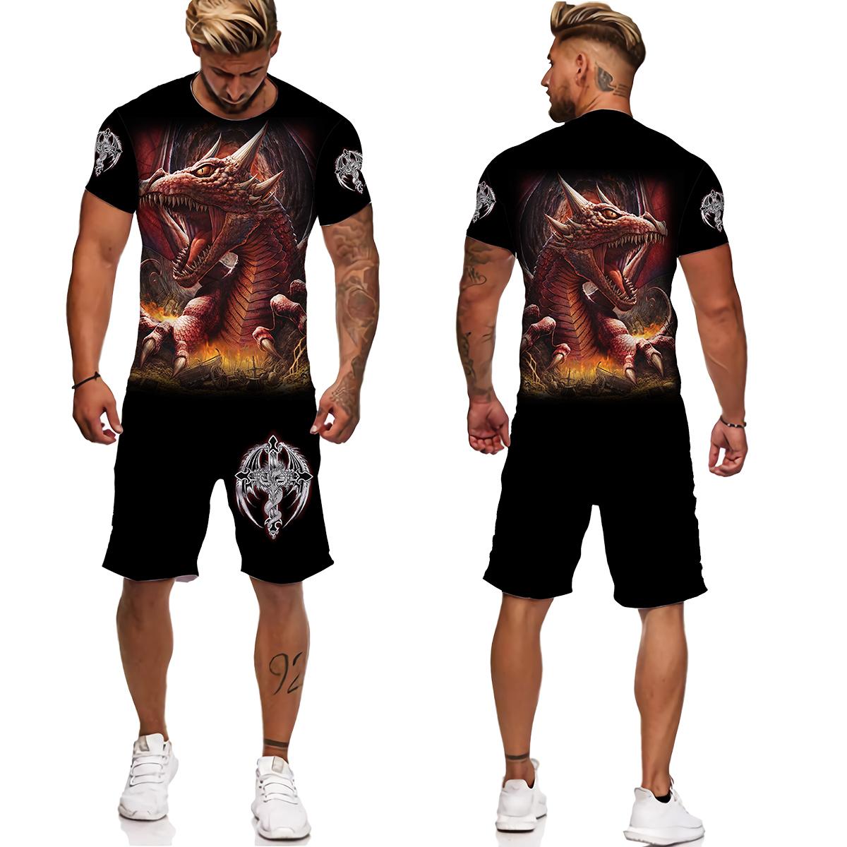 

Весенне-летний мужской спортивный костюм с 3D принтом Fly Dragon Tattoo, комплект из 2 предметов, модная футболка, мужская спортивная одежда, повседневная мужская одежда, костюм 3XL
