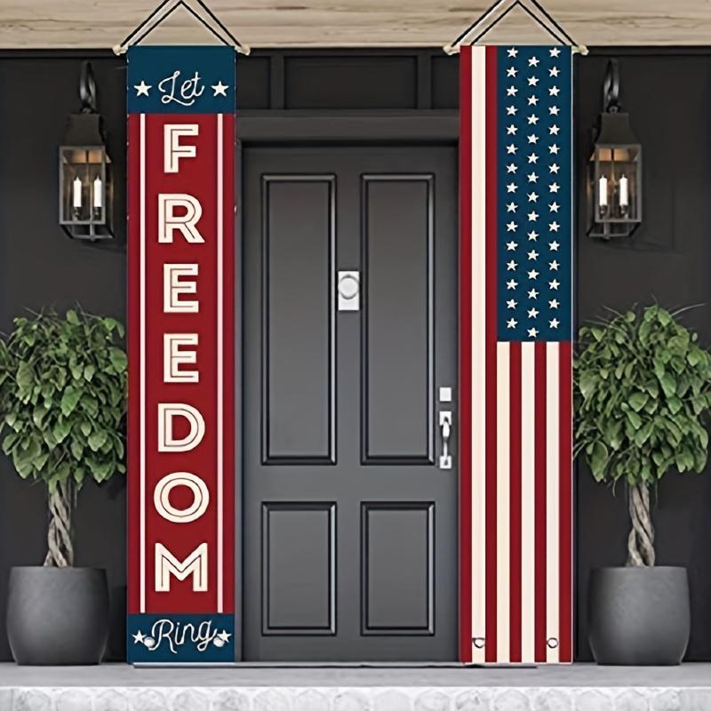 2PCS 4th of July Patriotic Decor – Hanging American Flags & Banners Set, Vibrant Red/White/Blue, Durable for Indoor & Outdoor Parties