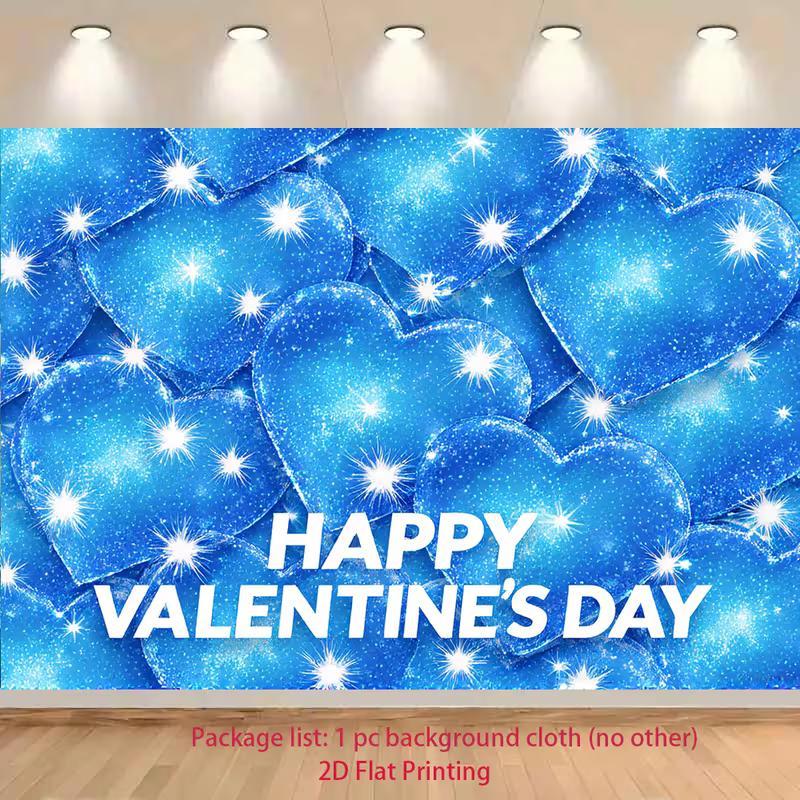 

2D Happy Valentine s Day Background, Blue Glitter Sparkle Hearts 47.2x31.5inch/120*80cm