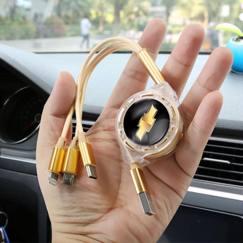 3 in 1 Retractable Car Cable Multi Fast Charger Micro USB For Chevrolet Spark Captiva Cruze Tracker Orlando Trax Epica KB5