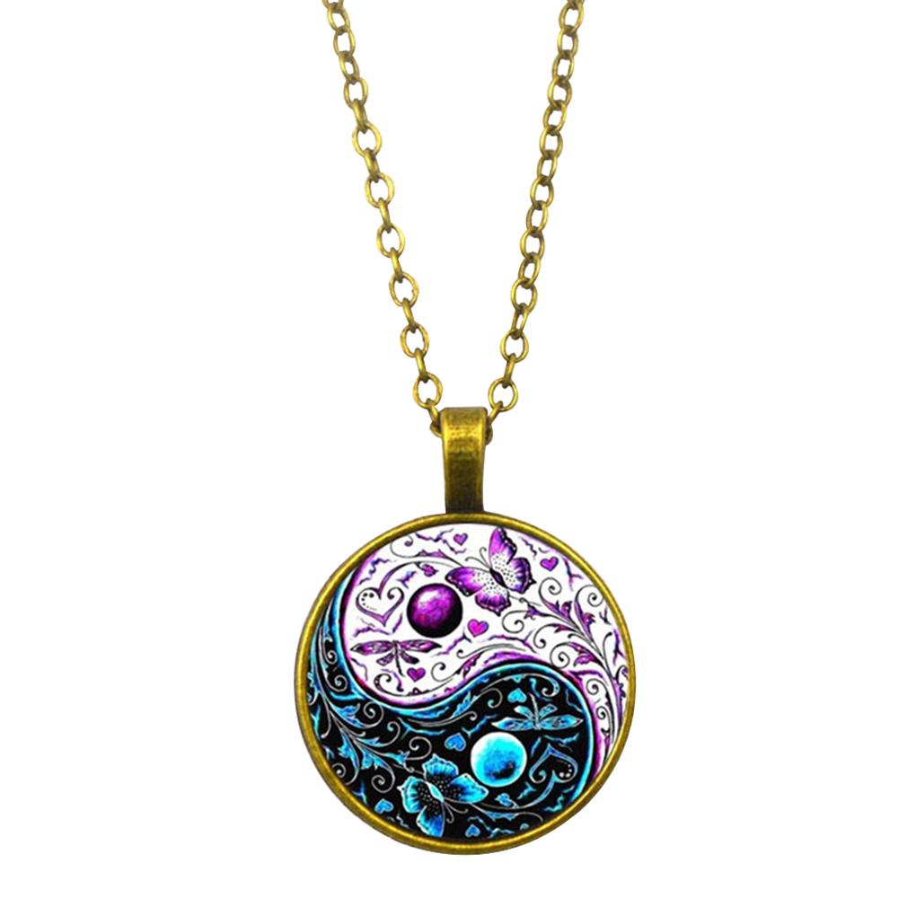 Women Vintage Necklace Contrast Color Tai Contrast Color Tai Pendant Girls Sweater Neck Chain Jewelry - Silver