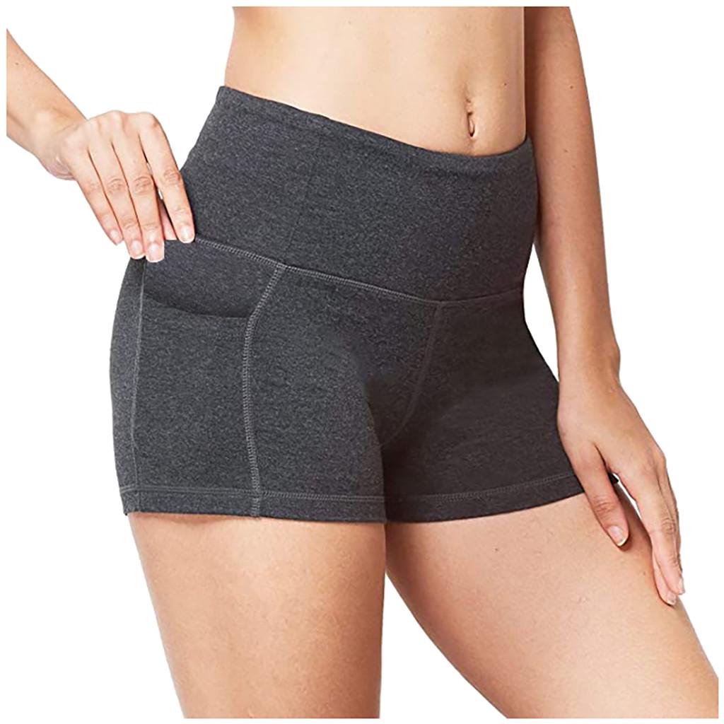 Women High Waist Yoga Pants Side Cell Phone Pockets Sports Shorts Leggings Pants