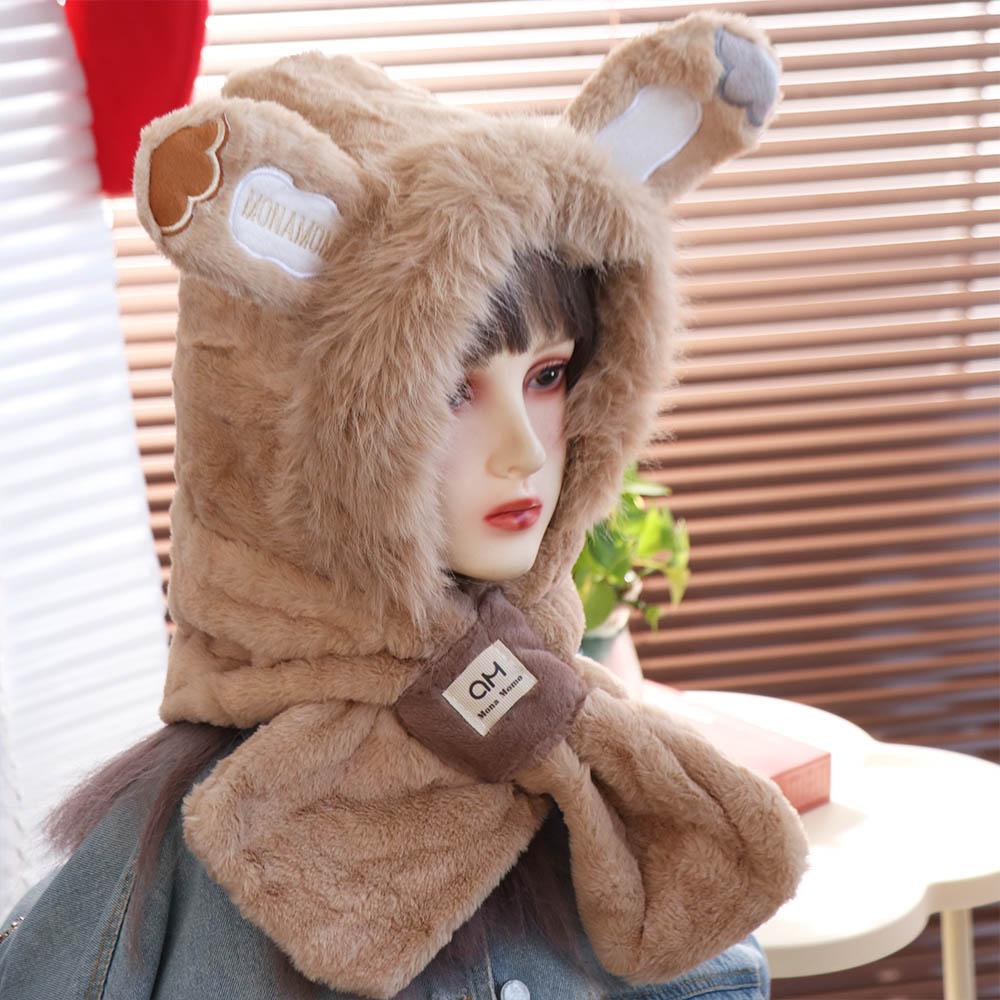 Ear Protection Rabbit Ear Hat Winter Bib Scarf Hat Personality Winter Beanie  Cycling