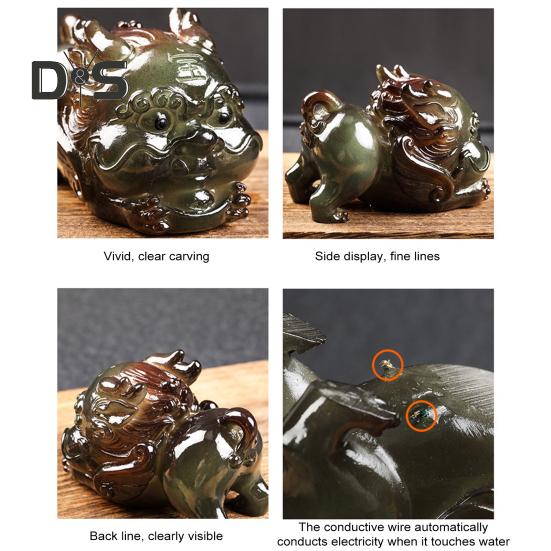 Color Changing Tea Pet Pixiu Resin Lucky Statue Kung Fu Tea Tray Decor Light Up Feng Shui Ornament Home Office Desk Gift