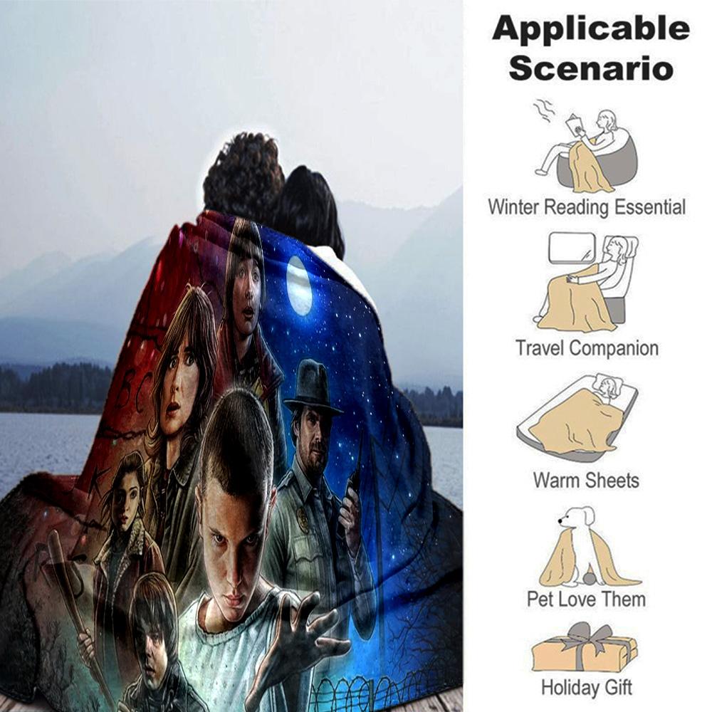 Stranger Eleven Upside Down Flannel Blanket, Soft Polyester, Modern Design, All-Season for Camping, Travel, Gifts for Holidays or Birthdays