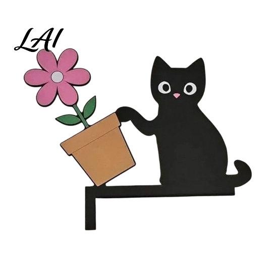 Wooden Animal Wall Art Cartoon Cat Door Frame Pendant Cute Black Corner Decorative Sticker Decoration for Photo Frames And Cabinets Funny Topper