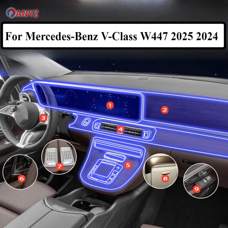 Para Mercedes-Benz Clase V W447 2025 2024 Accesorios Película interior TPU transparente Panel de Cambios Consola Central GPS Protección PPF