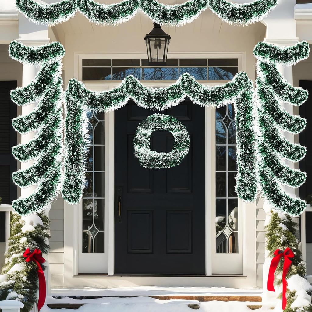 1-4pcs 2 Meters Green Silver Christmas Garland Twist Hanging Swag for Christmas Tree Decorations Party Outdoor Home Xmas Decor