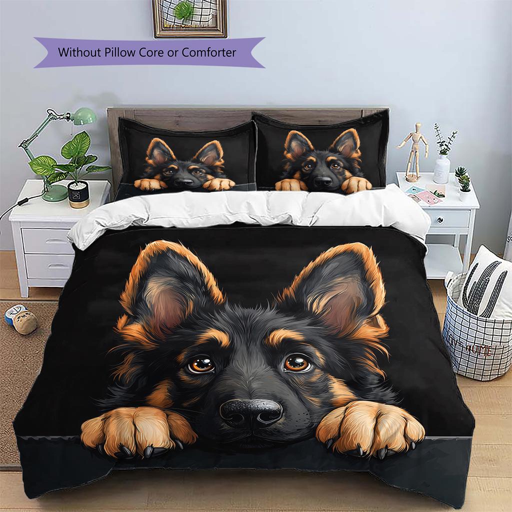 Black German Shepherd Pattern Bedding Home Decoration Birthday Gift (1 * Duvet Cover + 2 * Pillowcase, Without Core)