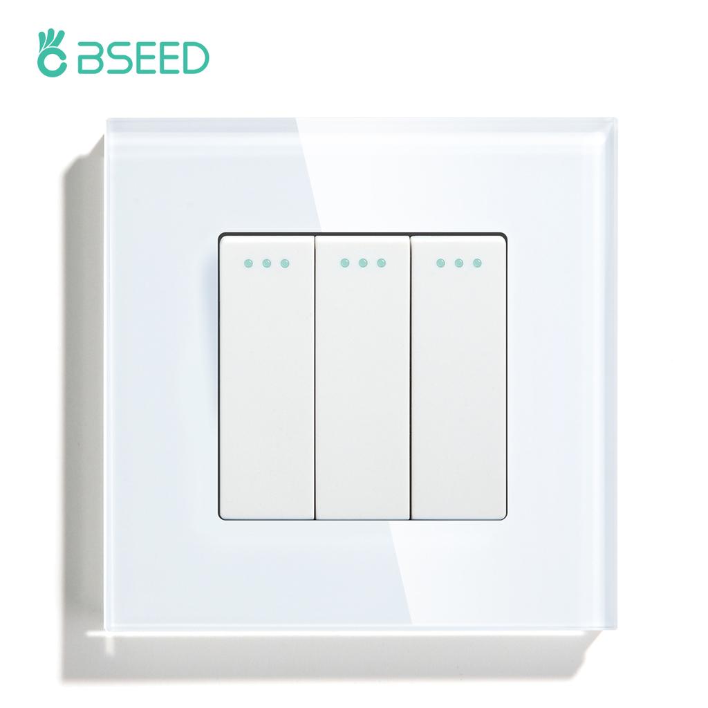 BSEED 1/2/3-fach Mechanische Taster Wandschalter Ein Aus Glas Stromschalter 2,1A Typ-C USB-Steckdose EU-Standard 1-Weg
