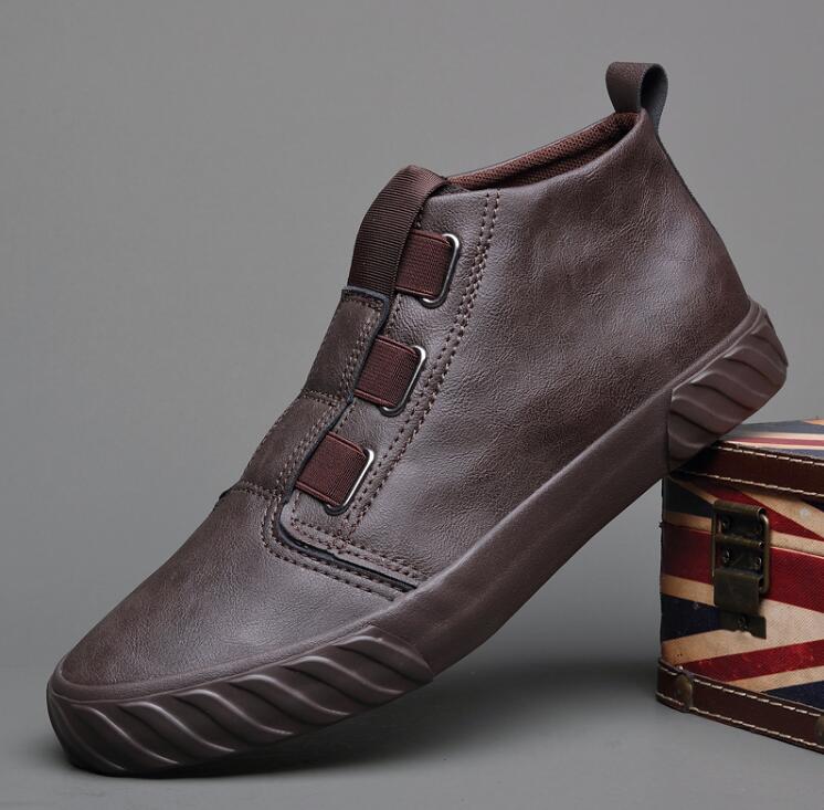 New Shoes for Men Leather Casual Shoes Spring Autumn Fashion High Top Flat Skateboard Shoes Slip-on Sneaker