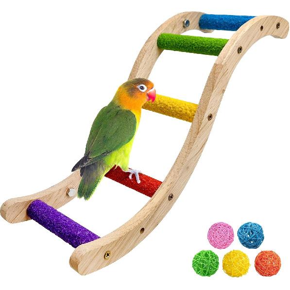 Hamiledyi Nature Wooden Bird Ladder Pet Parrots Climb Bridge Exercise Stands for Parakeet Climbing Chewing Bridge Bird Cage Accessories for Cockatiel Style 2