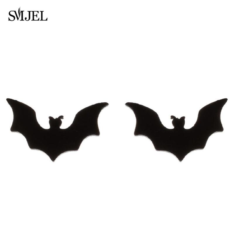 Stainless Steel Bat Stud Earrings For Women Men Punk Funny Halloween Party Gift Black Bat Earings Studs Jewelry Wholesale