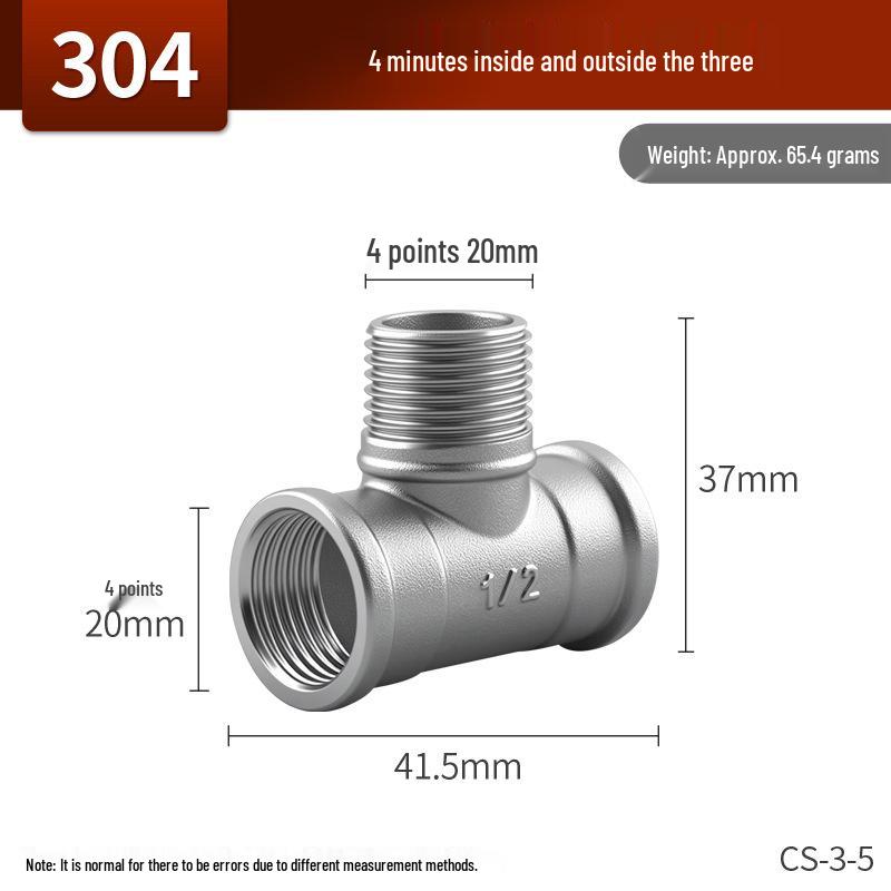 304 Stainless Steel Male Elbow Repair Nipple: Internal/External Thread Tee Water Pipe Fittings Set