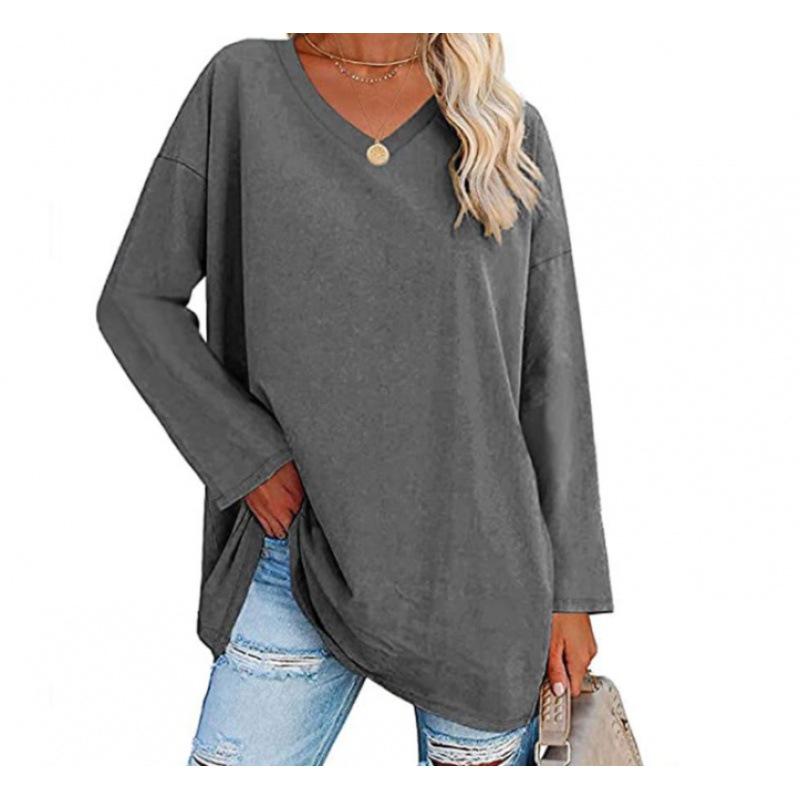 

Женская футболка свободного покроя с V-образным вырезом в европейском и американском стиле, многоцветная, свободного кроя, рукава с заниженной линией плеча, однотонная S