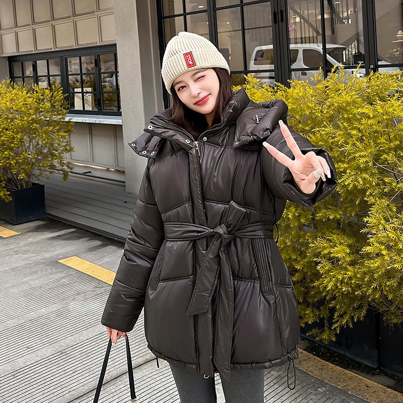 Winter Women's Slim Waist Thick Warm Slim Long Hooded Jacket