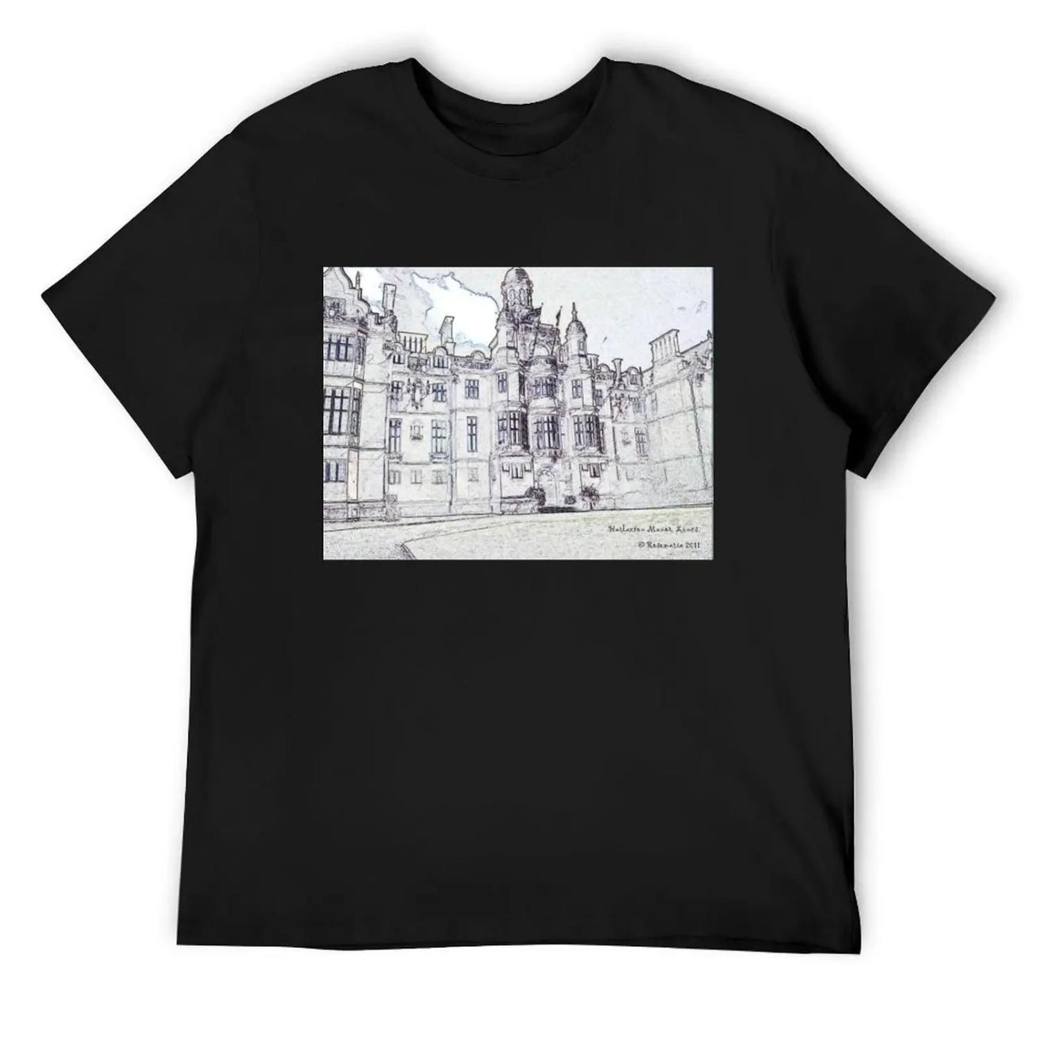 

Harlaxton Manor Black and White line drawing 2 T-Shirt custom shirt customizeds sweat essential t shirt plus size men clothing XXXXXL