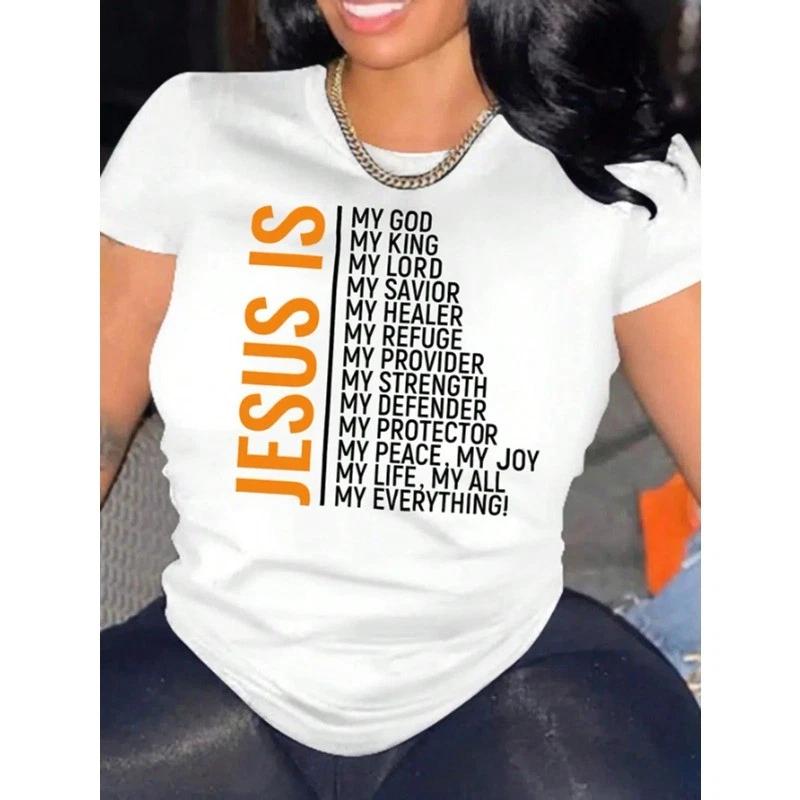 [free Shipping] Slogan Graphic Tee Casual White Summer Jesus Is T-shirt XXXL