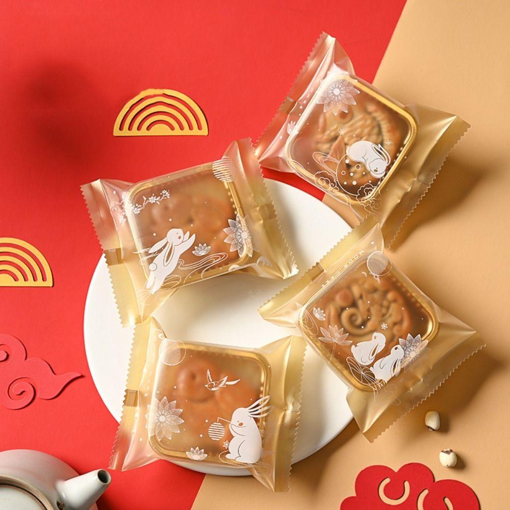 100pcs Plastic Mooncake Packaging Bag Frosted Handmade Biscuit Packaging Bag Food Bag   DIY