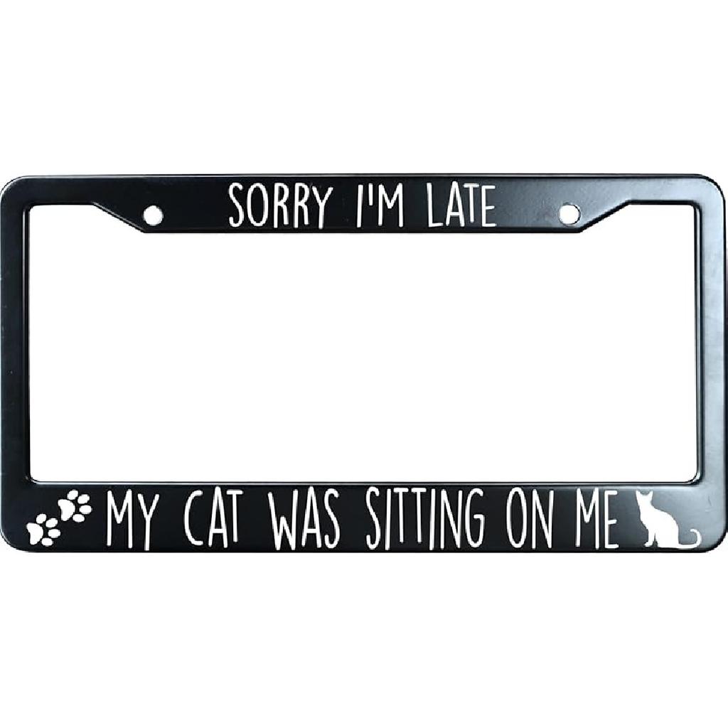 Tell Your Cat I Said Pspspsps Matte Black License Plate Frame Cover for Men/Women, Heavy Duty Stainless Steel Auto Car Tag Frame with 2 Holes & Free