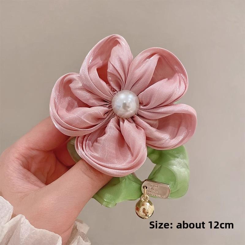 Camellia Flower Hair Scrunchies for Women, Elegant Floral Hair Ties, Elastic Hair Bands, Ponytail Holders, Hair Accessories