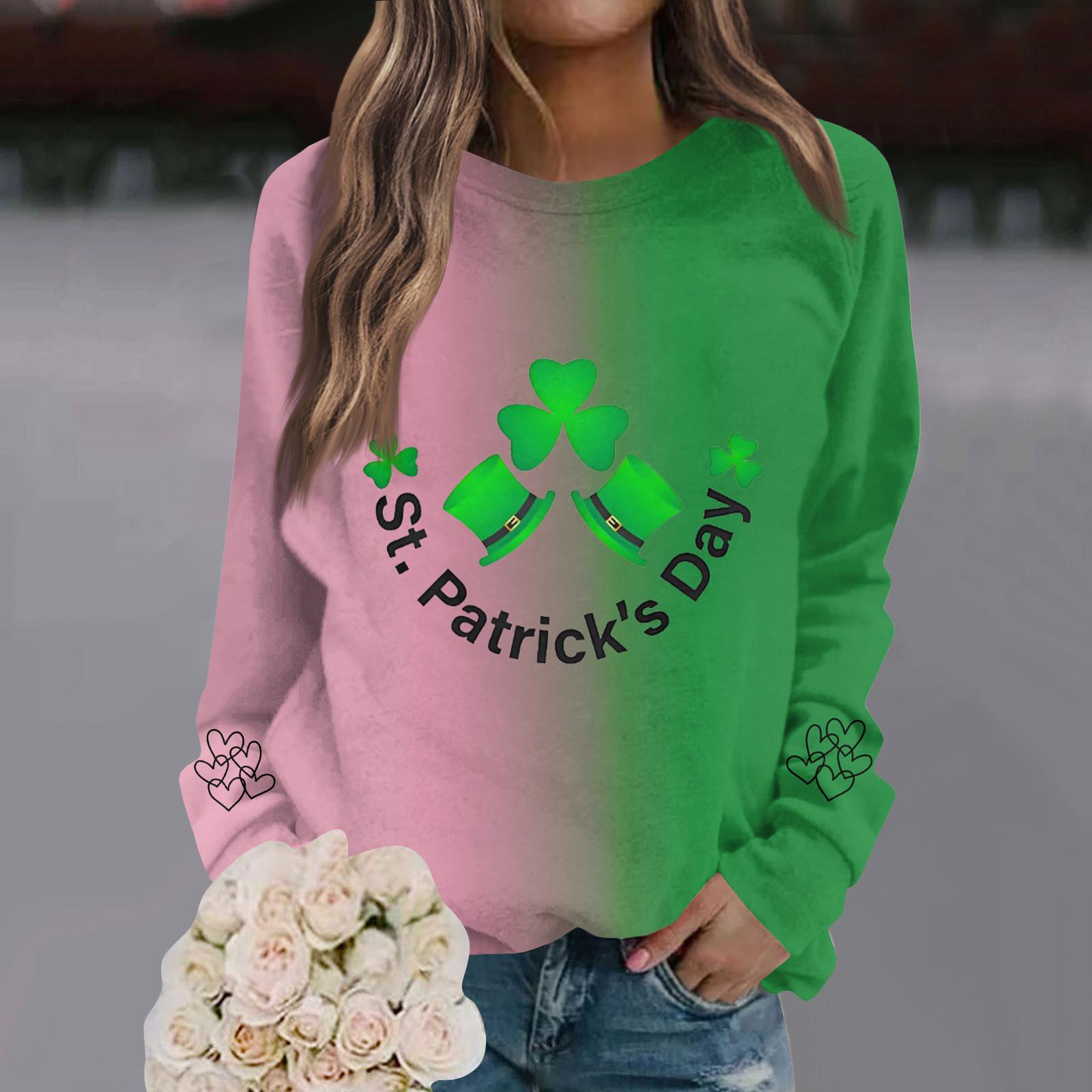 

Женская мода повседневная с круглым вырезом свободный длинный рукав St. Свитшот с градиентным принтом ко Дню Святого Патрика L чёрный