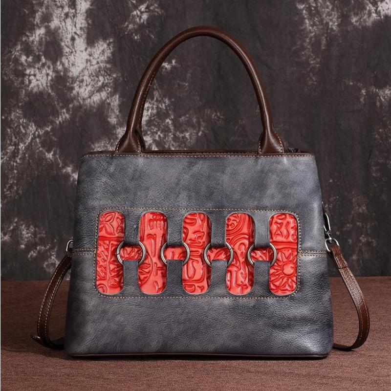 Johnature Dámské luxusní kabelky z pravé kůže pro volný čas Retro ručně vyráběné velkokapacitní kabelky přes rameno a crossbody z hovězí kůže