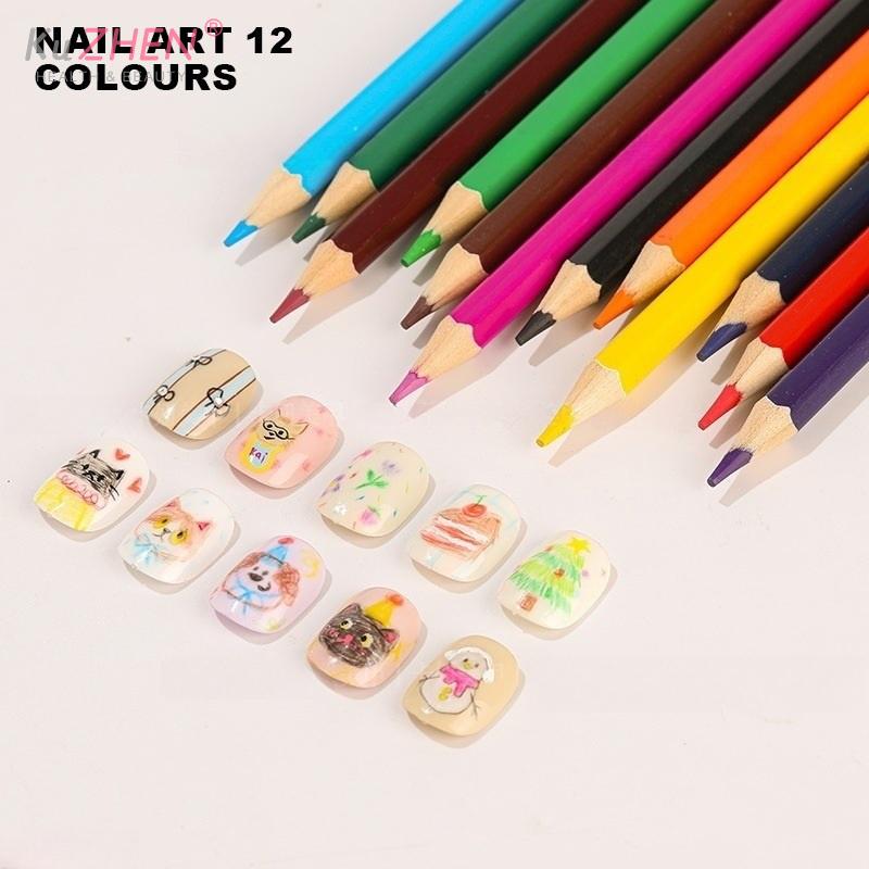 12/24 Colors Water Color Pencils Set High-End Professional Nail Art Colored Pencils Gift For Nail Art Enthusiast Nail Art Brush