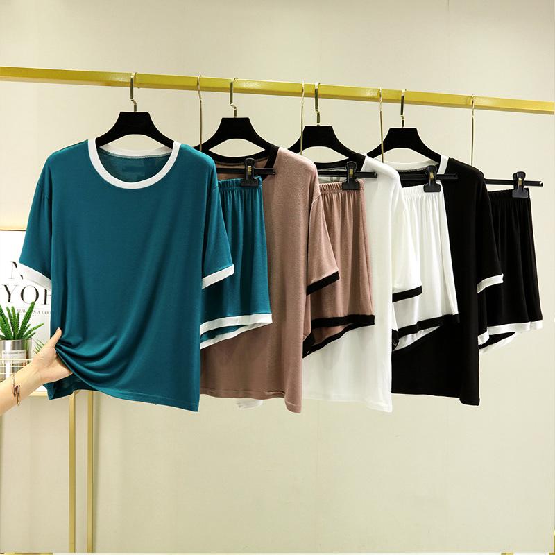 Men's Summer Suit Short + Sleeved T Shirt Two Piece Set Thin Loose Casual Shorts Home Modal Wear