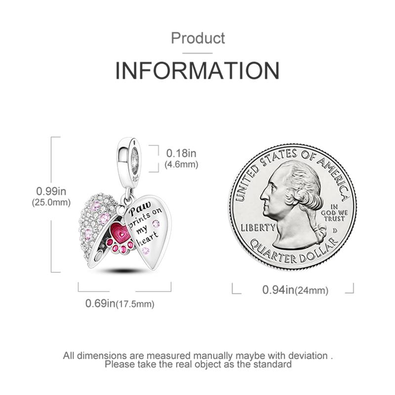 Pendant Charm Bead Copper Heart-Shaped Cat Paw Beads Fit Original Bracelet For Jewelry Making Valentine'S Day Gift