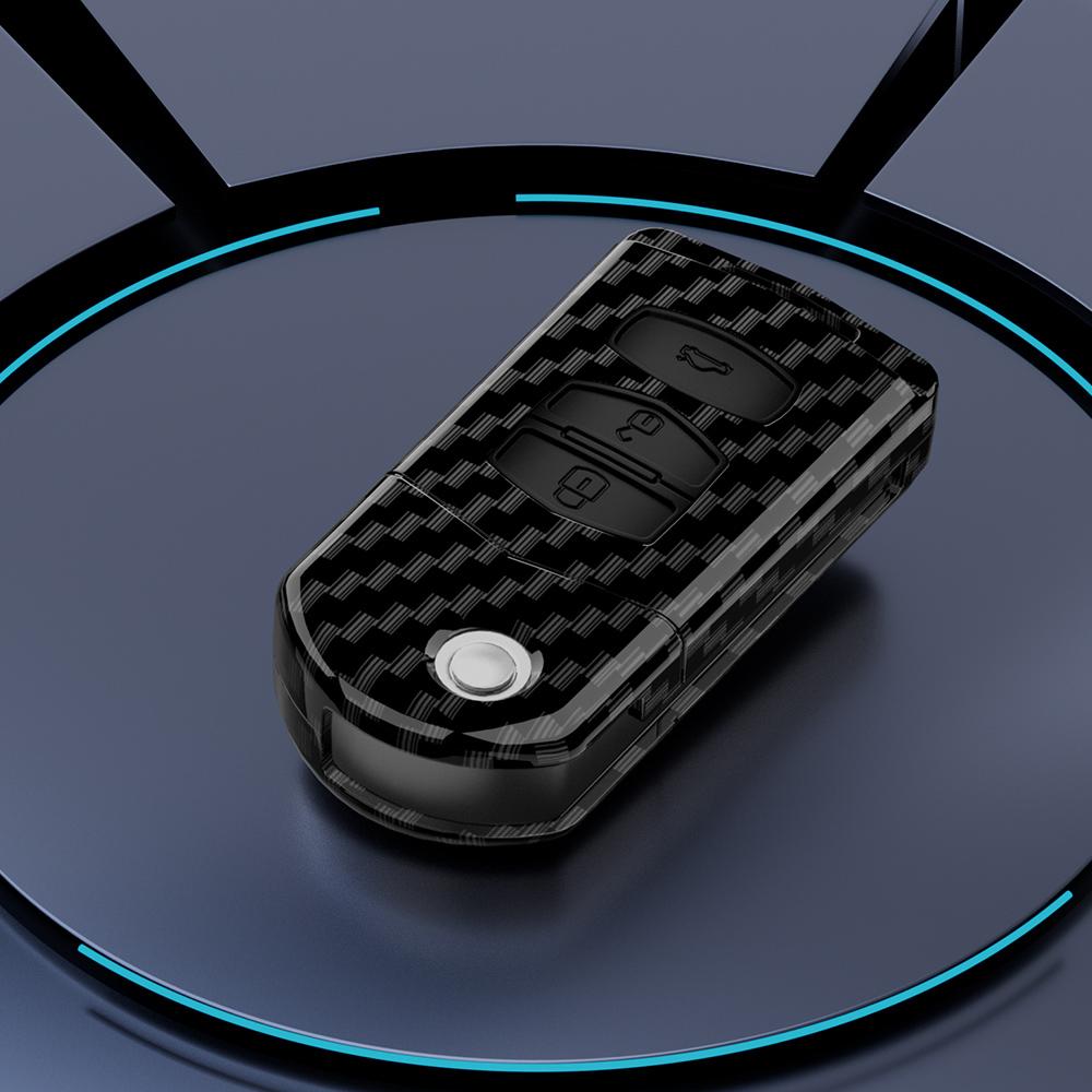 Abs Carbon Fiber Auto Flip Key Fob Cover Case Fit For Mazda 2 3 5 6 8 Cx7 Cx-7 Cx5 Cx-5 Cx9 Cx-9 Mx5 Mx-5 M6 Rx8 Rx-8 2 3 4 Buttons Housing