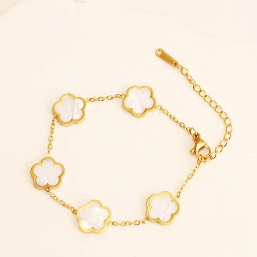 Classic Four-Leaf Clover Series Bracelet - Multi-color Shell / Enamel Gold-plated Jewelry, Vintage Elegant Niche Design Accessor
