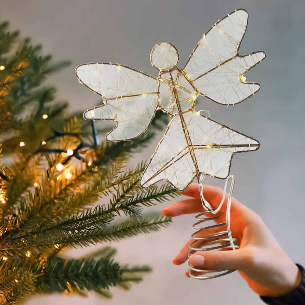 Christmas Tree Topper Lighted Glitter Angel Tree Decor for Indoor Battery Operated Figurines Holiday Decor for Garden Events