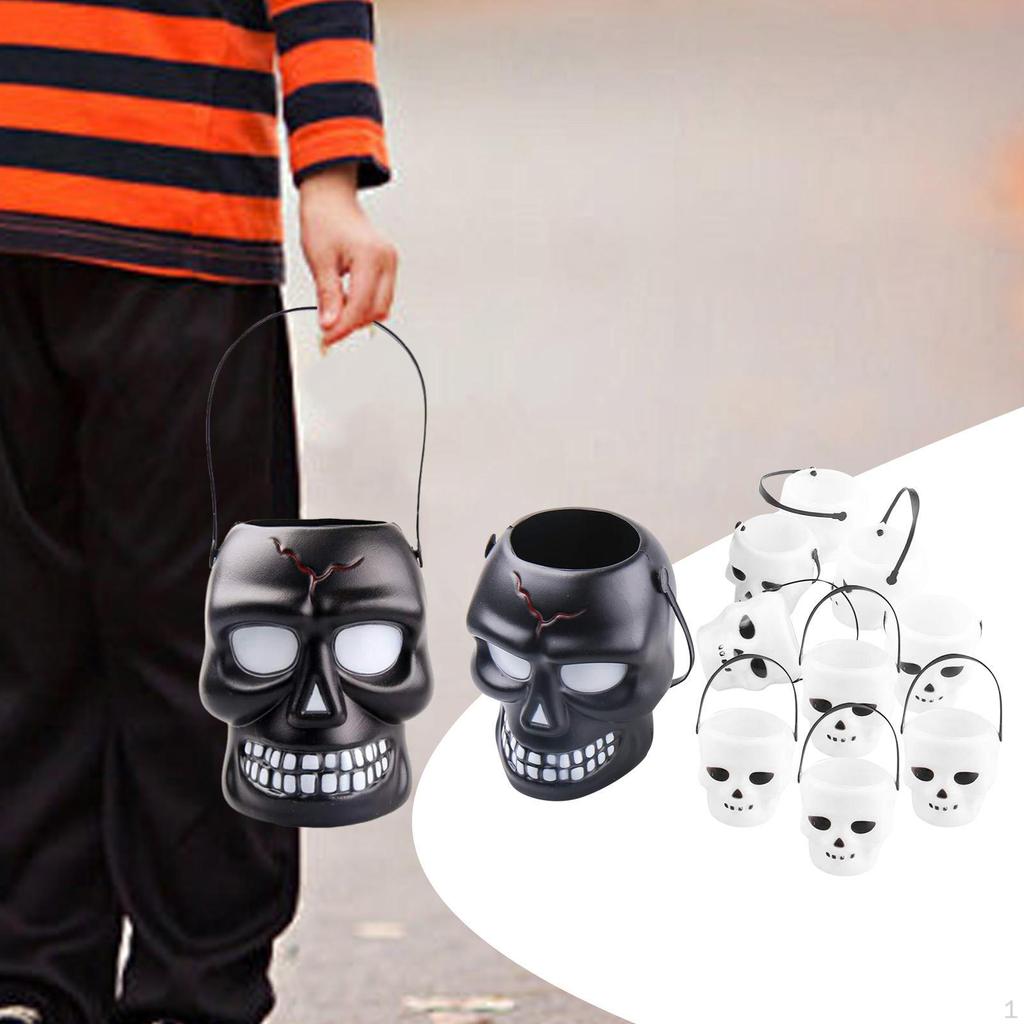 Halloween Buckets with Handle Decorative Skeleton Candy Bowls for Boys Girls Party