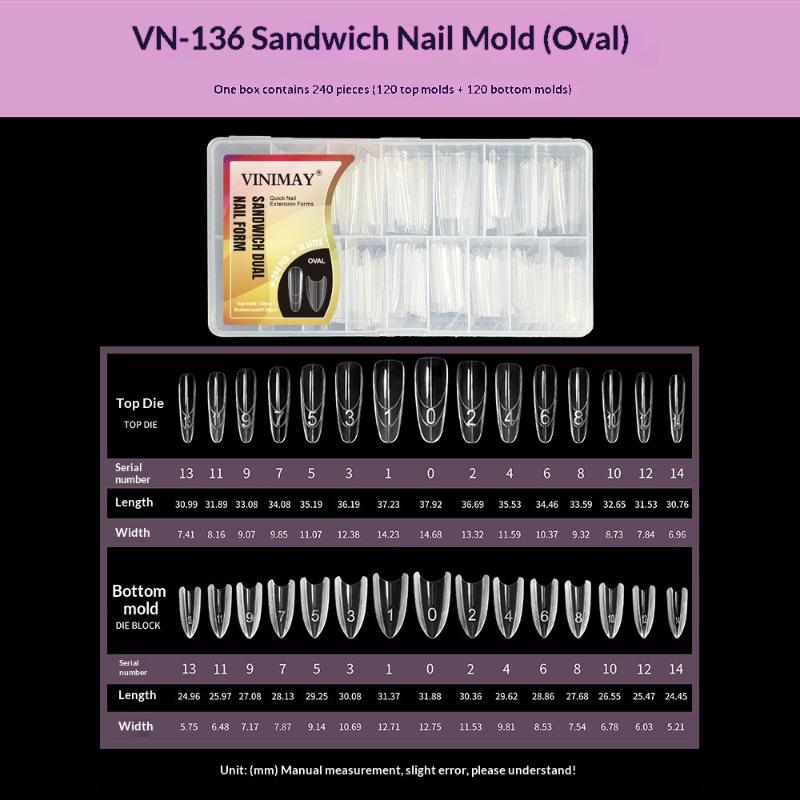 

240 Pcs Sandwich Dual Nail Forms 15 Size Extensions-Dual Forms Top Bottom Mold Long Coffin Almond Nail Art Forms Manicure Tool