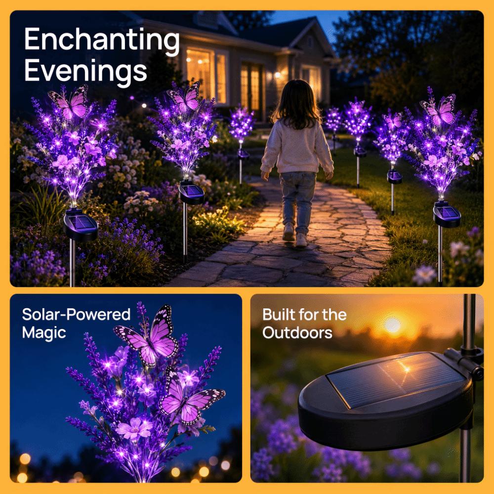 Simulated Flowers Butterfly Tree Stake Lights Artificial Marigold Shy Grass Lights Outdoor Garden
